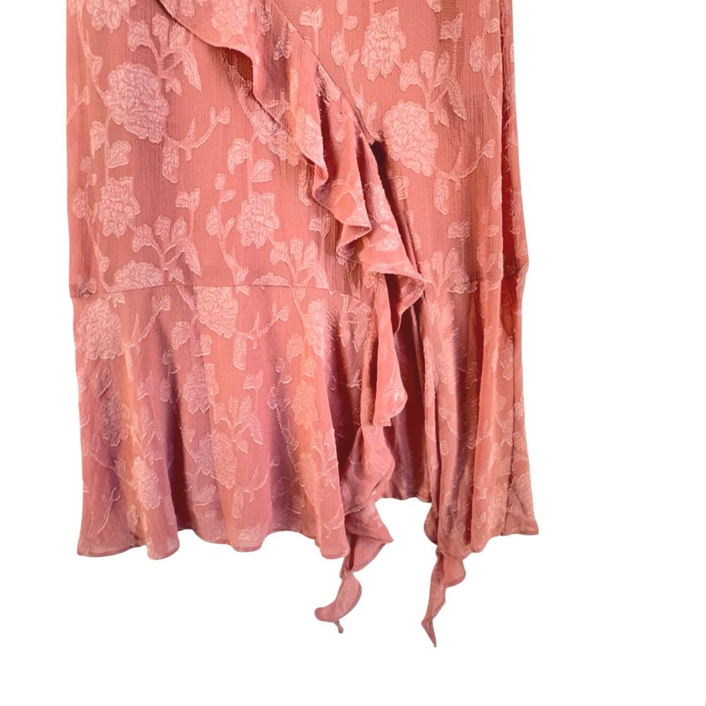 Zara Marsala Jacquard Ruffle Midi Dress Romantic Floral Cottagecore M ruffles - Picture 8 of 9